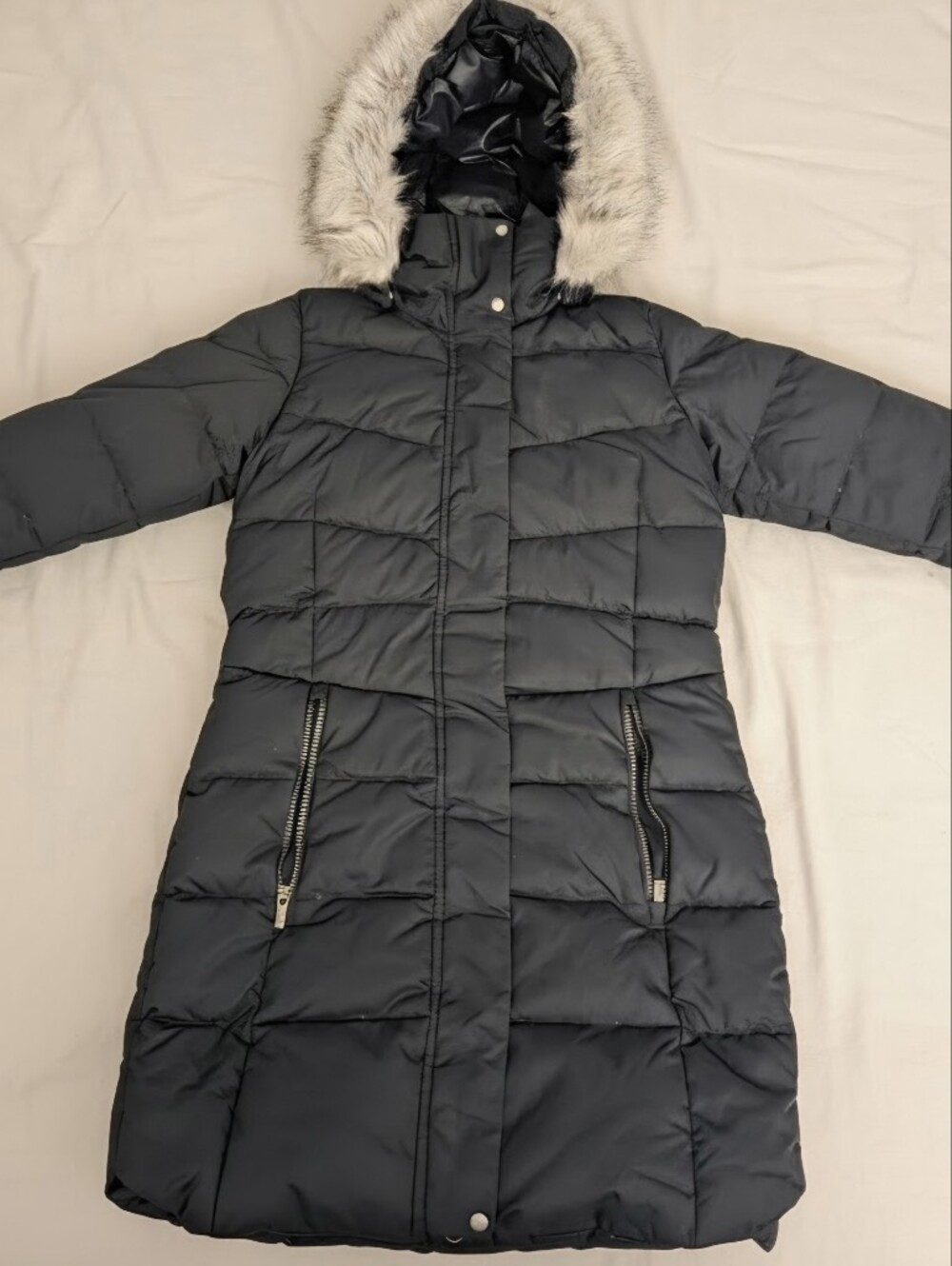 Columbia Women's Black Long Quilted Puffer with Faux Fur Hood
